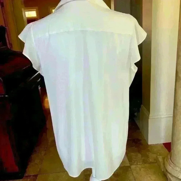 Calvin Klein, blouse 
v-neckline L white ruffle front  airy cool.Great cond. - Picture 14 of 15
